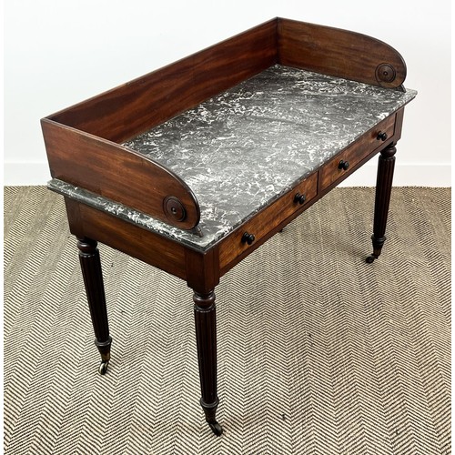 269 - ATTRIBUTED TO GILLOWS WRITING DESK, George IV mahogany, circa 1825, marble top with galleried back a... 