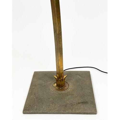 328 - ATTRIBUTED TO ENZO CIAMPALINI ALFEA FLOOR LAMP, gilt metal with a Murano glass shade, 181cm H.