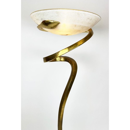 328 - ATTRIBUTED TO ENZO CIAMPALINI ALFEA FLOOR LAMP, gilt metal with a Murano glass shade, 181cm H.