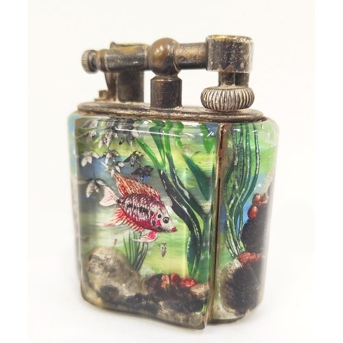 1 - DUNHILL AQUARIUM LIGHTER, perspex with tropical fish diorama and silvered mounts stamped Dunhill, 8c... 