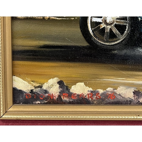 104 - DION PEARS (British 1929-1985), 'Bugatti', oil on board, 32cm x 45cm, framed.