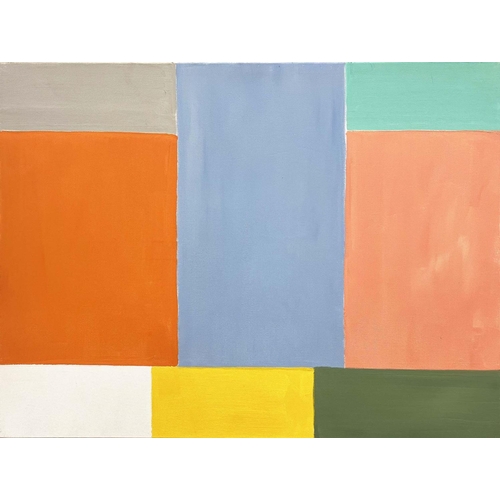 123 - IAIN MORRIS (20TH CENTURY BRITISH), 'Abstracts', a set of four, oil on canvas, 76cm x 102cm. (4)