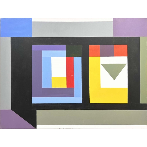 123 - IAIN MORRIS (20TH CENTURY BRITISH), 'Abstracts', a set of four, oil on canvas, 76cm x 102cm. (4)