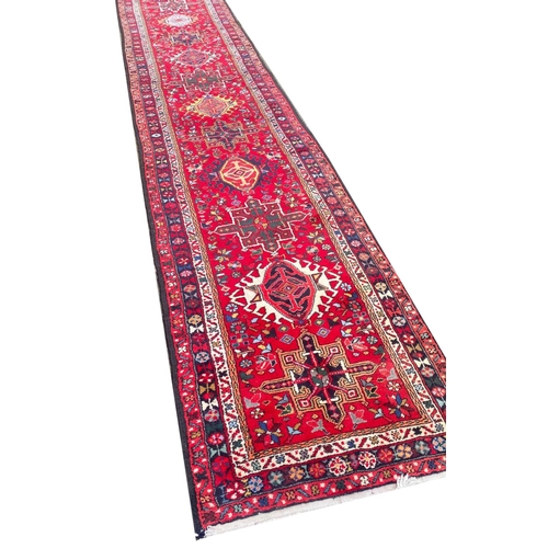 154 - NORTH WEST PERSIAN KARAJA LONG RUNNER, 770cm x 90cm.