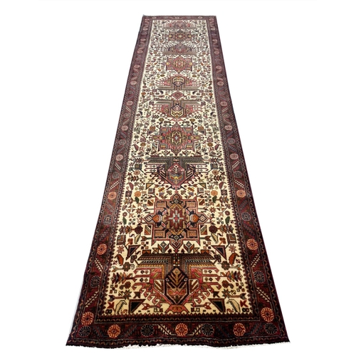 163 - VINTAGE PERSIAN HERIZ RUNNER, 390cm x 98cm.