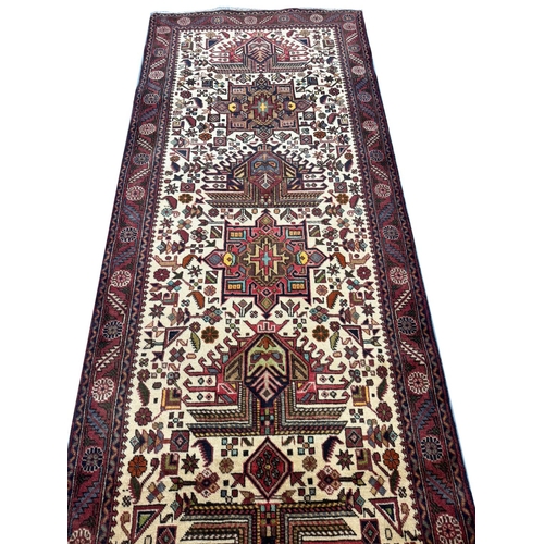 163 - VINTAGE PERSIAN HERIZ RUNNER, 390cm x 98cm.