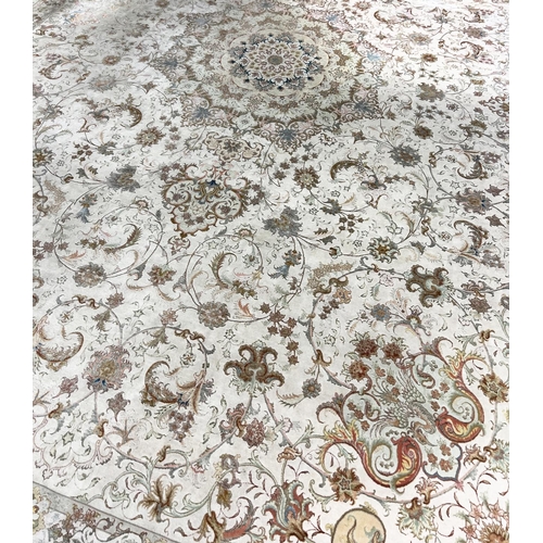 164 - FINE PART SILK TABRIZ CARPET, 418cm x 292cm.