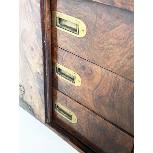 180 - HUMIDOR/CIGAR CABINET, 19th century burr walnut and gilt metal mounted with two doors, enclosing thr... 