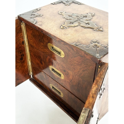 180 - HUMIDOR/CIGAR CABINET, 19th century burr walnut and gilt metal mounted with two doors, enclosing thr... 