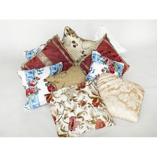 195 - CUSHIONS, a collection of ten, including silk embroidered, Brocade and Country House printed. (10)