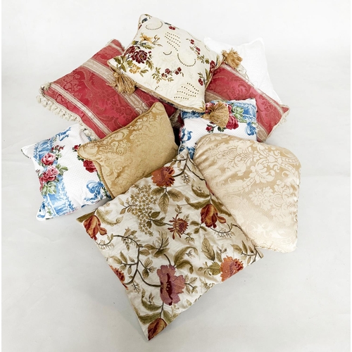 195 - CUSHIONS, a collection of ten, including silk embroidered, Brocade and Country House printed. (10)