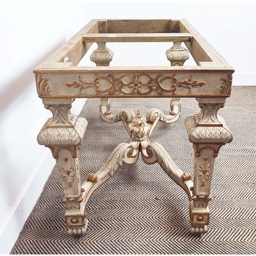 209 - CENTRE TABLE, 19th century Italian parcel gilt and cream painted, 138cm x 67cm D x 72cm H.