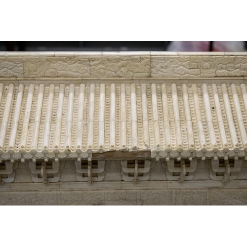 220 - TEMPLE, Chinese bone with pagoda roof and dragon panelled sides, 72cm H x 272cm x 28cm D.