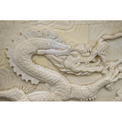 220 - TEMPLE, Chinese bone with pagoda roof and dragon panelled sides, 72cm H x 272cm x 28cm D.