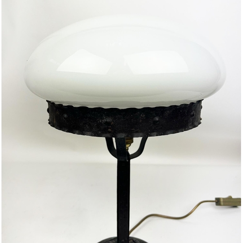 221 - STRINDBERG TABLE LAMP, Swedish c1930s, wrought iron and glass shade, 43cm H x 29cm W.