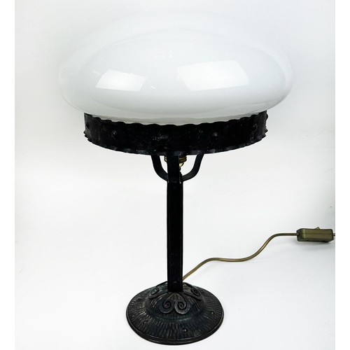 221 - STRINDBERG TABLE LAMP, Swedish c1930s, wrought iron and glass shade, 43cm H x 29cm W.