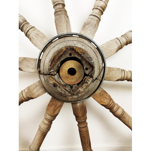 222 - SHIP'S WHEEL, 170cm diam x 30cm D,  19th century teak, bronze and brass mounted of large size.