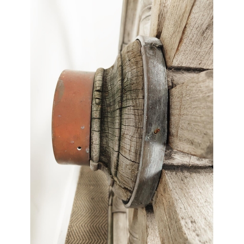 222 - SHIP'S WHEEL, 170cm diam x 30cm D,  19th century teak, bronze and brass mounted of large size.