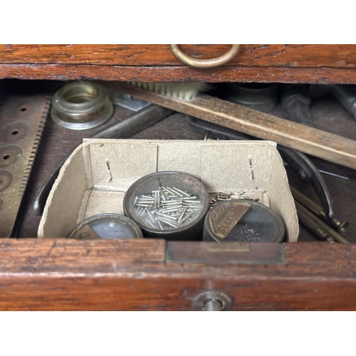 225 - WATCHMAKERS CABINET, 19th century mahogany with six graduated drawers, locking stiles and an impress... 