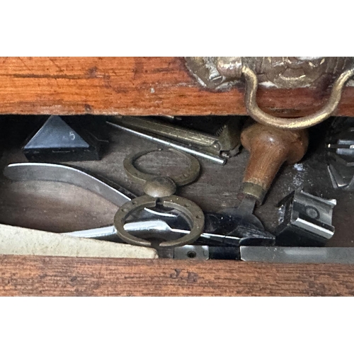 225 - WATCHMAKERS CABINET, 19th century mahogany with six graduated drawers, locking stiles and an impress... 