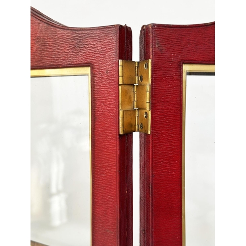 240 - PHOTOGRAPH STAND, 19th century club style, gilt tooled Moroccan leather, arched hinged two fold, wit... 