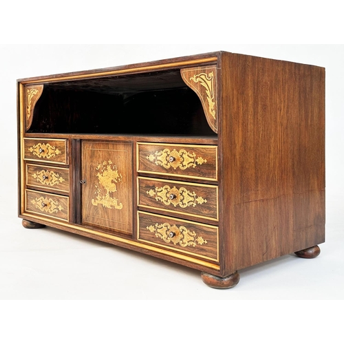 243 - TABLE TOP CABINET, 19th century Dutch walnut rosewood and satinwood marquetry with six drawers, cupb... 