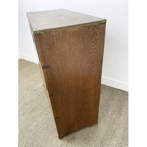 278 - CAMPAIGN CHEST, early 20th century oak, having two short and three long drawers with brass recessed ... 