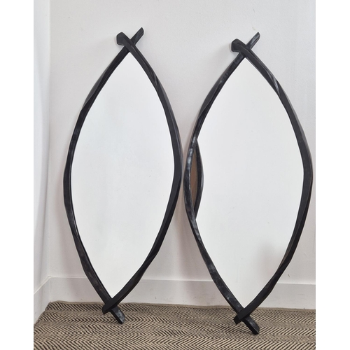 309 - PORTA ROMANA PIOCHE WALL MIRRORS, a pair, elliptical bronze effect frames, 128cm W x 55cm. (2)