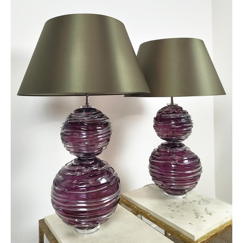 311 - WILLIAM YEOWARD ALFIE TABLE LAMPS, a pair, purple glass, 63cm H. (2)