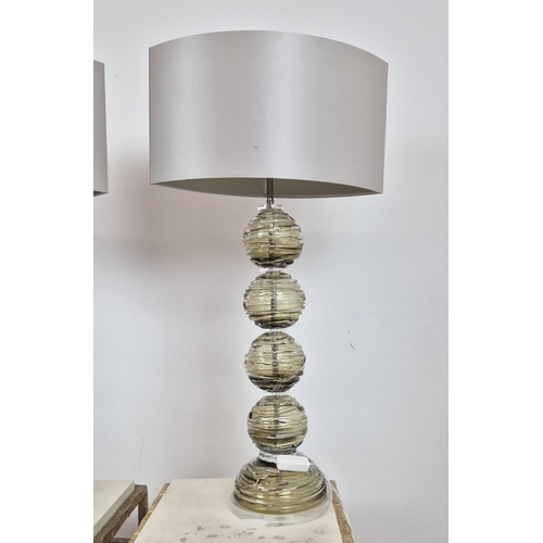 313 - WILLIAM YEOWARD ELFREDA TABLE LAMPS, a pair, olive glass, 70cm H. (2)