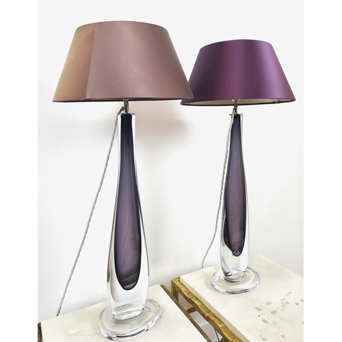 314 - BEST AND LLOYD FLO TABLE LAMPS, a pair, purple glass, 67cm H. (2)