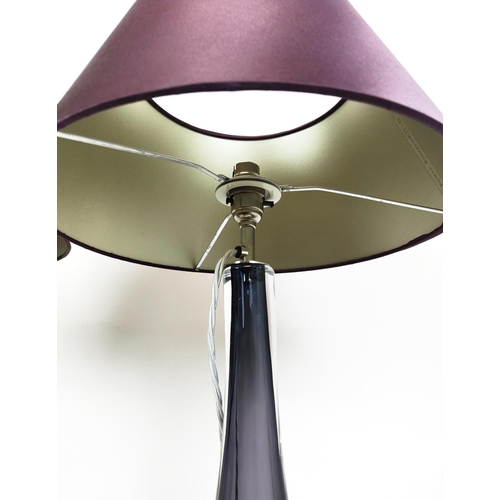 314 - BEST AND LLOYD FLO TABLE LAMPS, a pair, purple glass, 67cm H. (2)