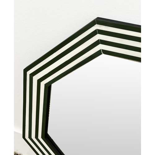 331 - WALL MIRRORS, a pair, 1970s Italian design inlaid octagonal green and white frames, 61cm diam. (2)