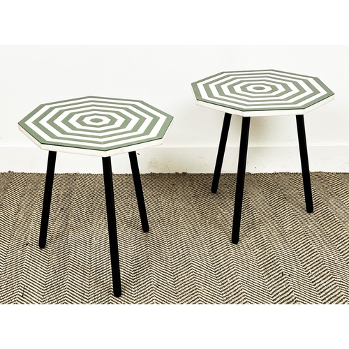 332 - LAMP TABLES, a pair, 1970s Italian design inlaid green and white octagonal tops, 46cm H x 44cm x 44c... 