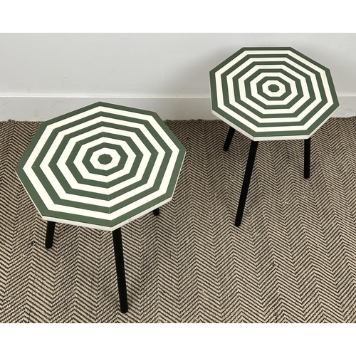 332 - LAMP TABLES, a pair, 1970s Italian design inlaid green and white octagonal tops, 46cm H x 44cm x 44c... 