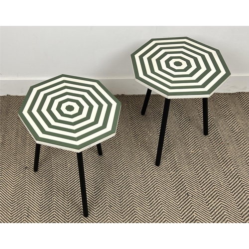 332 - LAMP TABLES, a pair, 1970s Italian design inlaid green and white octagonal tops, 46cm H x 44cm x 44c... 