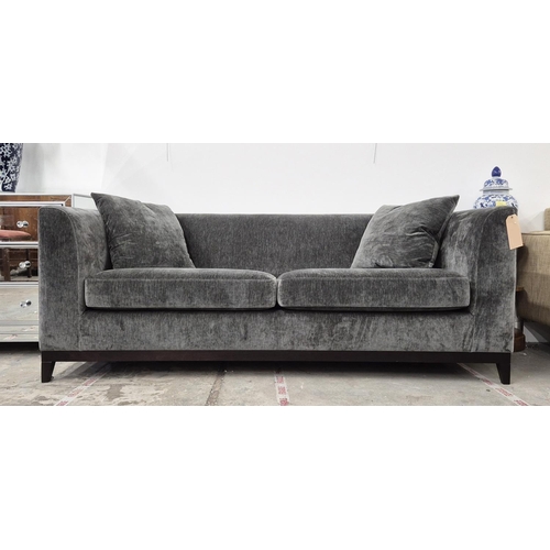 341 - BESPOKE SOFA LONDON SOFA, grey fabric upholstered, button detail, 200cm x 85cm x 75cm H.