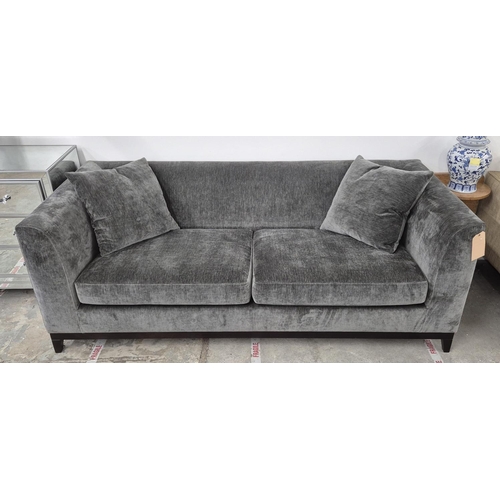 341 - BESPOKE SOFA LONDON SOFA, grey fabric upholstered, button detail, 200cm x 85cm x 75cm H.