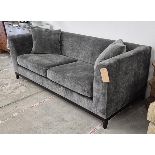 341 - BESPOKE SOFA LONDON SOFA, grey fabric upholstered, button detail, 200cm x 85cm x 75cm H.