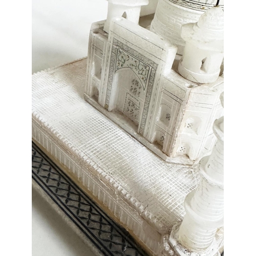 348 - TAJ MAHAL, mid 20th century carved alabaster model of The Taj Mahal (illuminated), 23cm W x 23cm H.