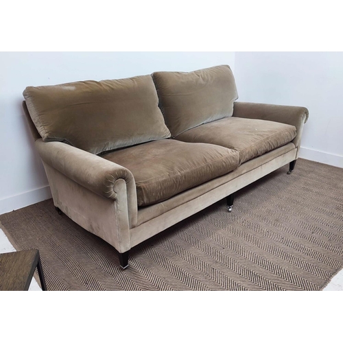 353 - GEORGE SMITH SOFA, olive green velvet upholstered, 85cm H x 215cm x 110cm approx.