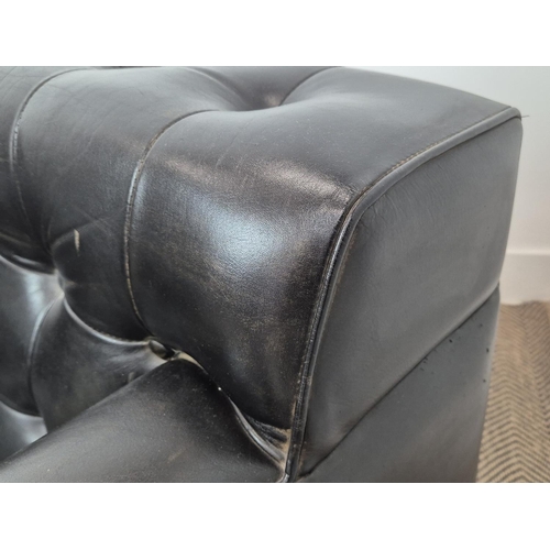 355 - ARMCHAIRS, a pair, mid 20th century, black buttoned leather 78cm W approx. (2)