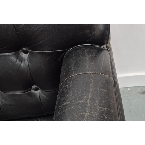 356 - SOFA, mid-20th century, black buttoned leather, 211cm W approx.