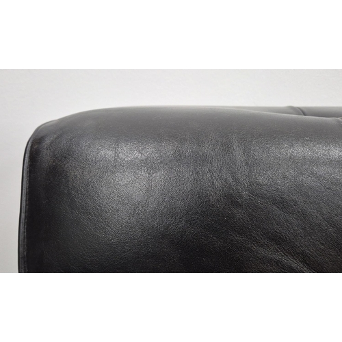 356 - SOFA, mid-20th century, black buttoned leather, 211cm W approx.