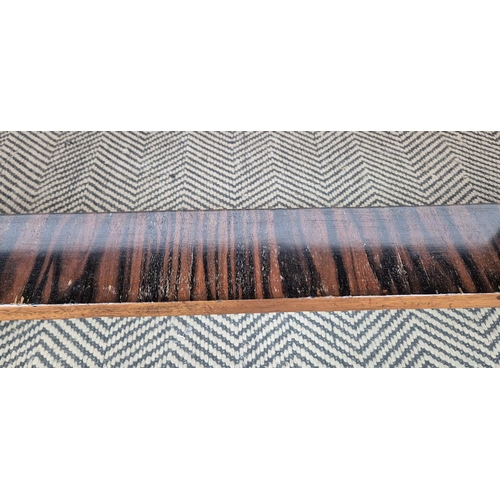 370 - DINING TABLE, Art Deco walnut and coromandel crossbanded radiating veneered top and extra leaf, 75cm... 