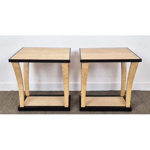 371 - LAMP TABLES, a pair, David Linley manner birds eye maple, painted and ebonised, 67cm H x 61cm x 51cm... 