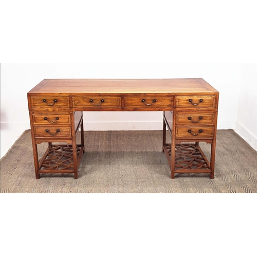 372 - CHINESE DESK, elm with eight drawers, 83cm H x 170cm x 70cm.