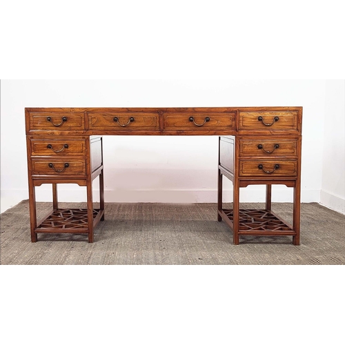 372 - CHINESE DESK, elm with eight drawers, 83cm H x 170cm x 70cm.