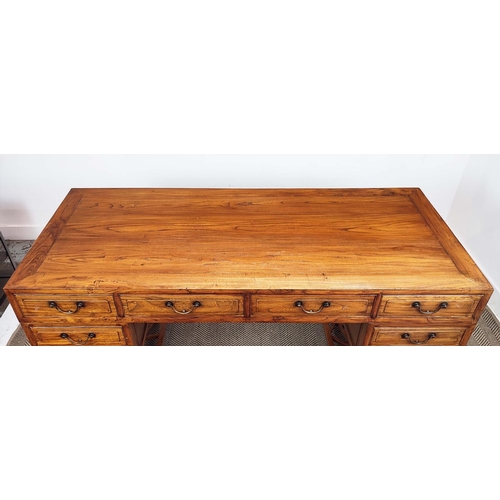 372 - CHINESE DESK, elm with eight drawers, 83cm H x 170cm x 70cm.