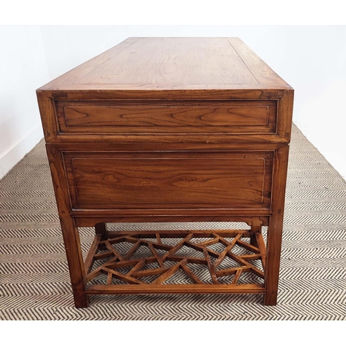 372 - CHINESE DESK, elm with eight drawers, 83cm H x 170cm x 70cm.